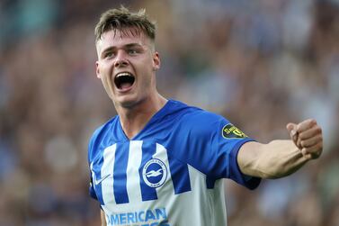 BRIGHTON, ENGLAND - SEPTEMBER 02: Evan Ferguson of Brighton & Hove Albion celebrates after scoring the team's second goal during the Premier League match between Brighton & Hove Albion and Newcastle United at American Express Community Stadium on September 02, 2023 in Brighton, England. (Photo by Steve Bardens / Getty Images)