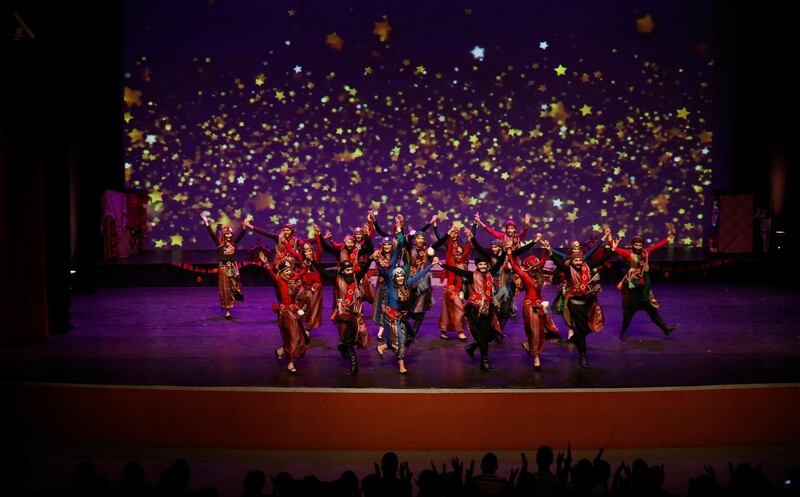 Members of al-Raqqa Folklore Band perform during a show held at the Opera House in Damascus, Syria, under the title 'Darb al-Ghizlan'.  EPA