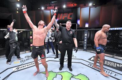 LAS VEGAS, NEVADA - AUGUST 15: Stipe Miocic celebrates after his victory over Daniel Cormier in their UFC heavyweight championship bout during the UFC 252 event at UFC APEX on August 15, 2020 in Las Vegas, Nevada. (Photo by Jeff Bottari/Zuffa LLC) *** Local Caption *** LAS VEGAS, NEVADA - AUGUST 15: Stipe Miocic celebrates after his victory over Daniel Cormier in their UFC heavyweight championship bout during the UFC 252 event at UFC APEX on August 15, 2020 in Las Vegas, Nevada. (Photo by Jeff Bottari/Zuffa LLC)