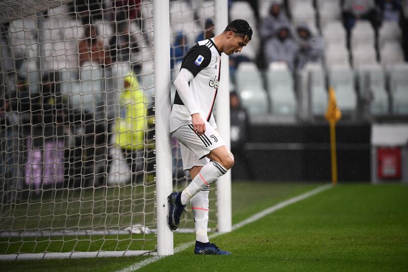 Juventus forward Cristiano Ronaldo reacts during the match after missing a chance. AFP