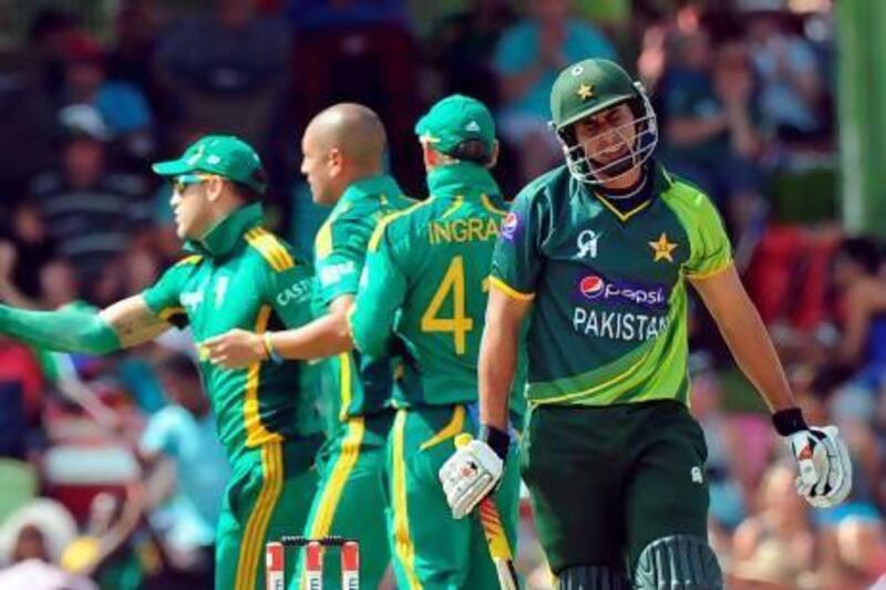 Nasir Jamshed, right, was among the runs in the last game against West Indies, but South Africa will be tougher opponents. Alexander Joe / AFP