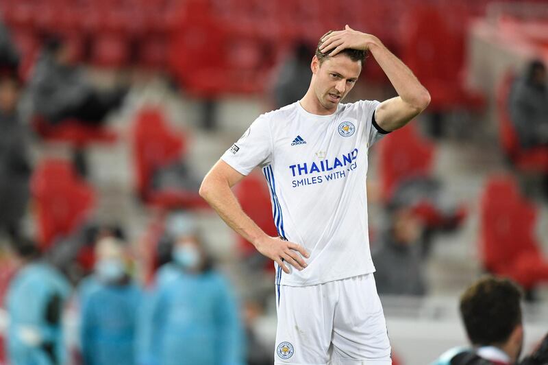 Leicester's Jonny Evans after scoring an own goal. AP