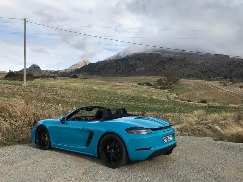 3. Porsche 718. The Boxster, pictured in its GTS form, and the Cayman can both be bought in manual spec, and both are tonnes of fun. Adam Workman / The National
