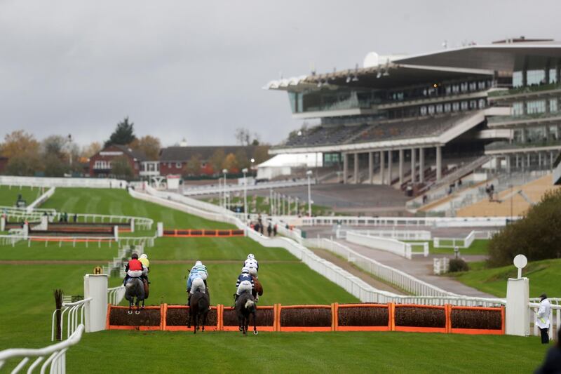 Empty stands at Cheltenham Racecourse due to Covid-19 restrictions during the Masterson Holdings Hurdle on Saturday, October 24. Getty