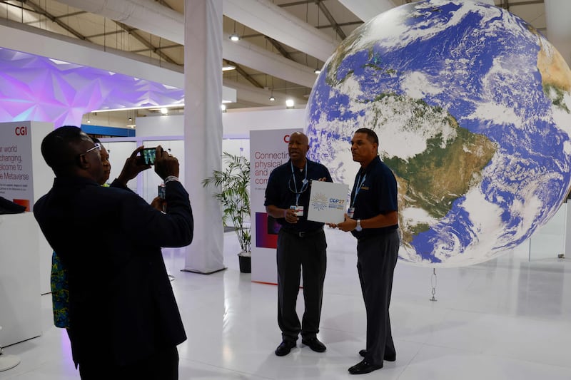 Participants meet at the Sharm El Sheikh International Convention Centre on the first day of Cop27. AFP