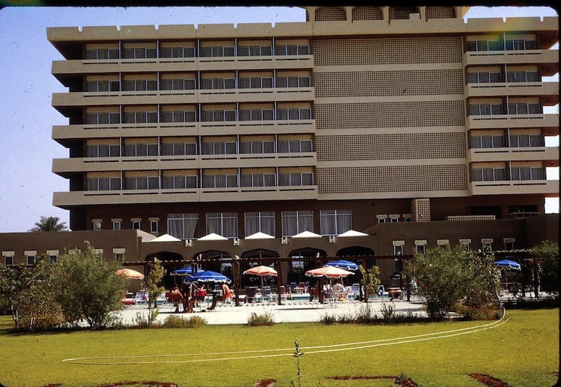 Hilton Al Ain at some point between 1973 and 1975, with people enjoying the hotel pool. Courtesy: Peter Alvis