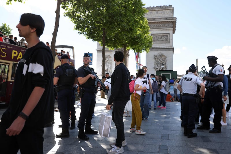 French police at the Champs Elysees avenue in Paris ahead of the Champions League final between Liverpool and Real Madrid. AFP