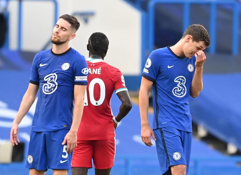 Andreas Christensen of Chelsea is shown a red card by referee Paul Tierney. EPA