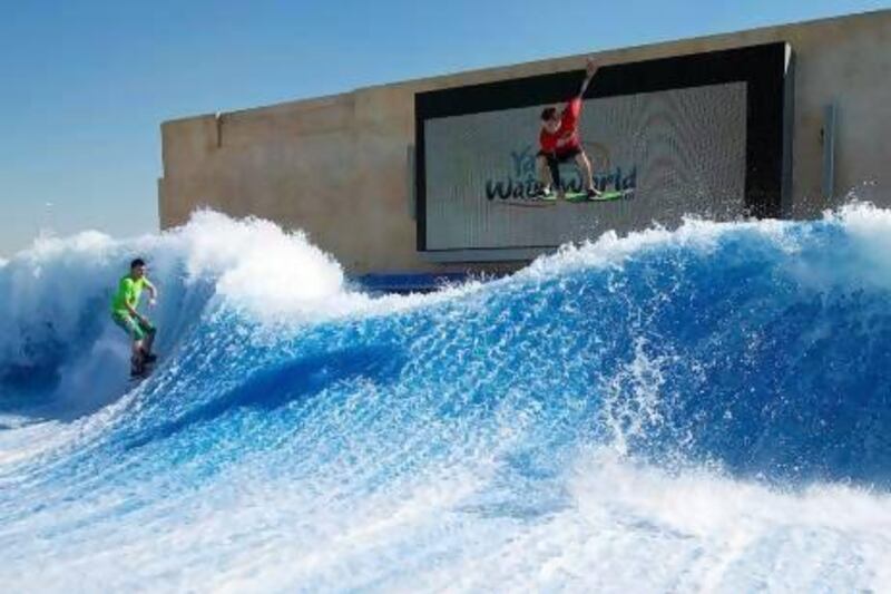 Yas Waterworld's Rush Rider attraction creates a permanent wave by pumping out water at speeds of up to 70 kilometres per hour. Courtesy Yas Waterworld