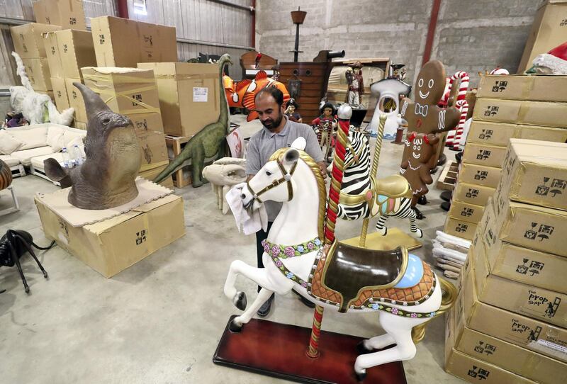 Dubai, United Arab Emirates - April 18, 2019: Photo project. Giant models located at the Propshop. The Propshop has the largest inventory of quality event props in the UAE, individually hand cast and hand painted. 2019. Dubai. Chris Whiteoak / The National