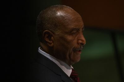 Sudan's army chief Gen Abdel Fattah Al Burhan addressing the UN General Assembly in New York this month. Bloomberg