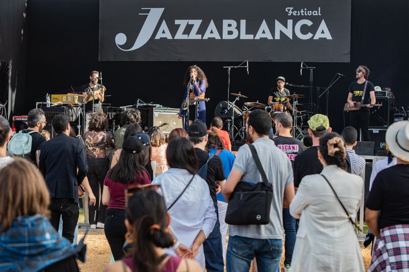 Bab L' Bluz bring their psychedelic rock take on Gnawa music – Moroccan and West African Islamic songs and rhythm – at the Jazzablanca Festival. Photo: Salima Moumni