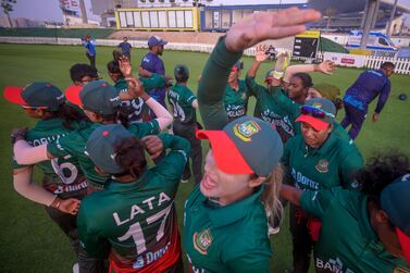 Bangladesh women’s team playing a practice match against Zayed Cricket Academy ahead of their T20 World Cup Qualifier at the Tolerance Oval adjoining the Zayed Cricket Stadium in Anu Dhabi. Victor Besa / The National