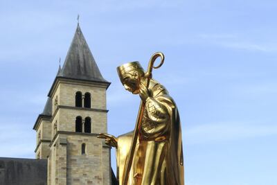 During the well known procession of Echternach this reliquary containing a bone of Saint Willibrord is carried through the streets, traditionally by the voluntary firemen.The procession attracts about 10000 pilgrims, not only from Luxembourg, but also from Germany, Belgium and the Netherlands. The procession is inscribed in 2010 as hopping procession of Echternach on the UNESCO Representative List of the Intangible Cultural Heritage of Humanity.