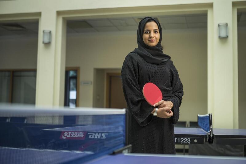 Emirati table tennis player Majd Al Bloushi wants to inspire young women to take up the sport. Antonie Robertson / The National




