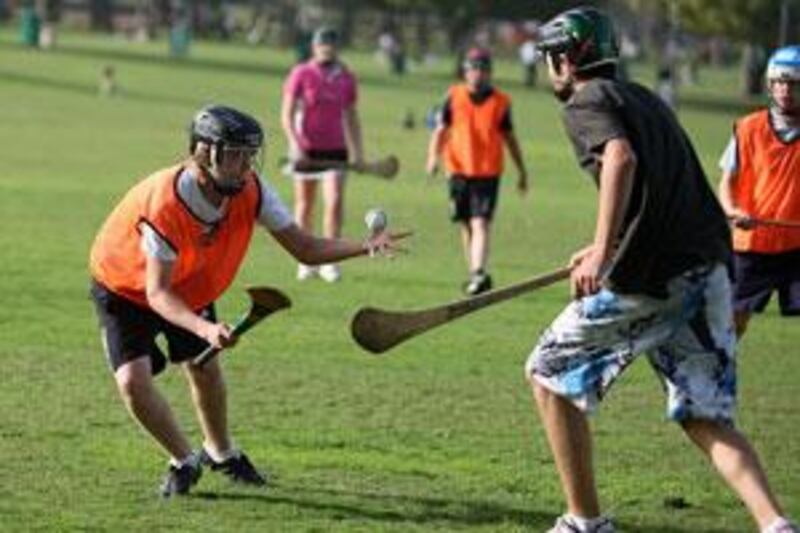 Members of Jumeirah College hurling team practise at Safa Park in Dubai.