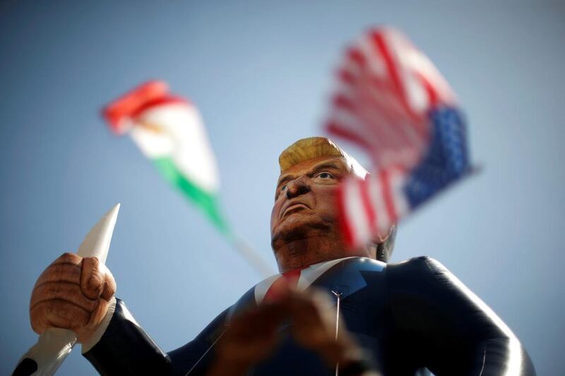 An effigy of Donald Trump, who will face big foreign policy challenges if he becomes president. Lucy Nicholson / Reuters