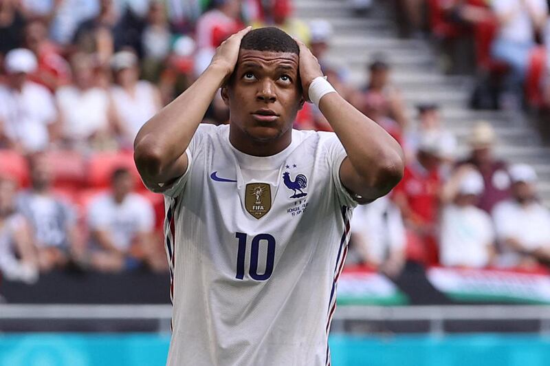 France forward Kylian Mbappe after missing a chance. AFP