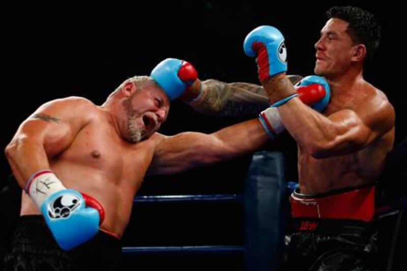 Francois Botha and Sonny Bill Williams exchange blows during their WBA heavyweight title fight in Brisbane. Rugby World Cup-winning All Black Williams won their WBA International heavyweight title bout on February 8, 2013. AFP