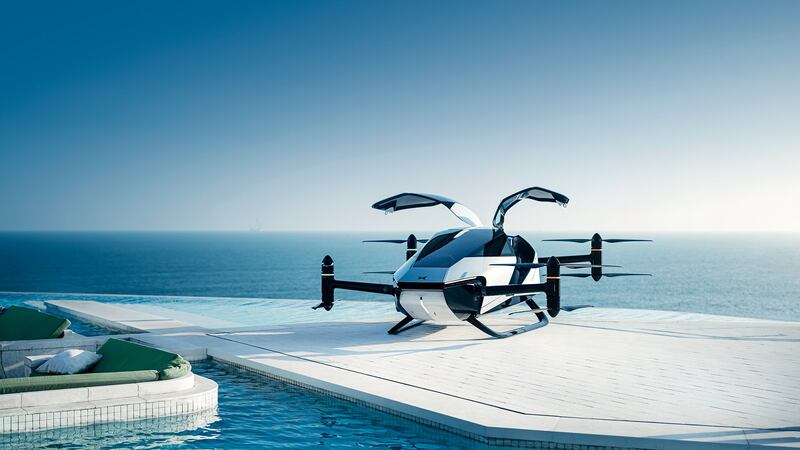 The XPeng X2 two-seater eVTOL flying car produces zero carbon dioxide emissions in flight. Photo: Gitex