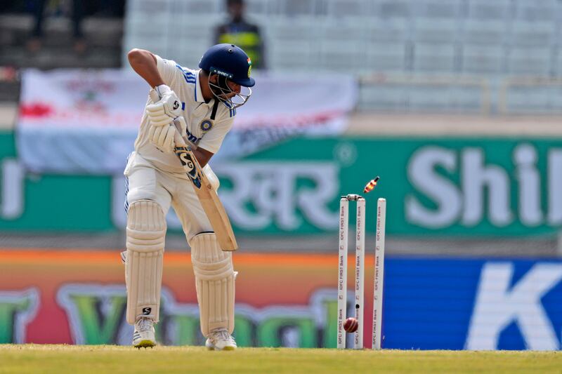 India batter Kuldeep Yadavis is bowled out for 28 by England's James Anderson. AP