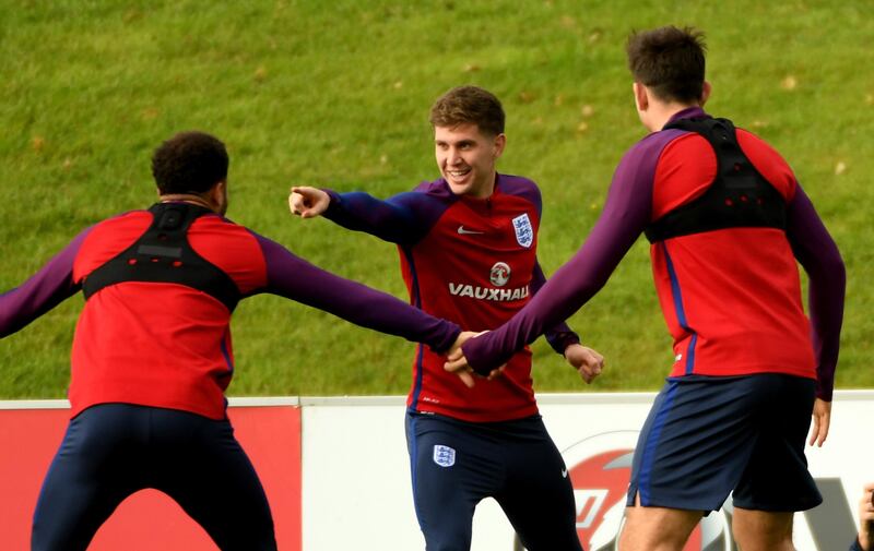 BURTON-UPON-TRENT, ENGLAND - NOVEMBER 09:  John Stones of England in action during a England training session at St Georges Park on November 9, 2017 in Burton-upon-Trent, England.  (Photo by Ross Kinnaird/Getty Images)