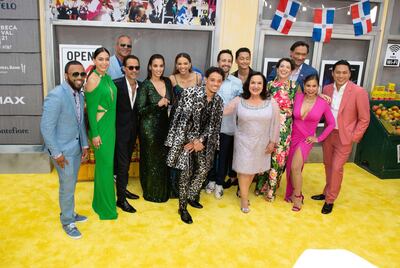 NEW YORK, NEW YORK - JUNE 09: Marc Anthony, Christopher Jackson, Mitchell Travers, Melissa Barrera, Jon M. Chu, Dascha Polanco, Anthony Ramos, Leslie Grace, Lin-Manuel Miranda, Quiara Alegría Hudes, Gregory Diaz IV, Olga Merediz, Jimmy Smits, Nelson Coates, Daphne Rubin-Vega and Christopher Scott attend the opening night premiere of 'In The Heights' during 2021 Tribeca Festival at United Palace Theater on June 09, 2021 in New York City.   Noam Galai/Getty Images/AFP
== FOR NEWSPAPERS, INTERNET, TELCOS & TELEVISION USE ONLY ==
