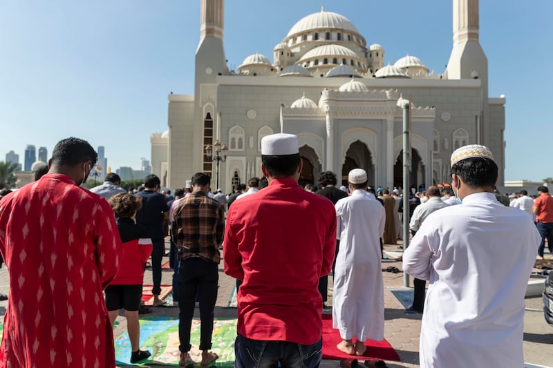 Friday prayers were held at 12.30pm at the Al Noor Mosque in Sharjah.  Antonie Robertson / The National