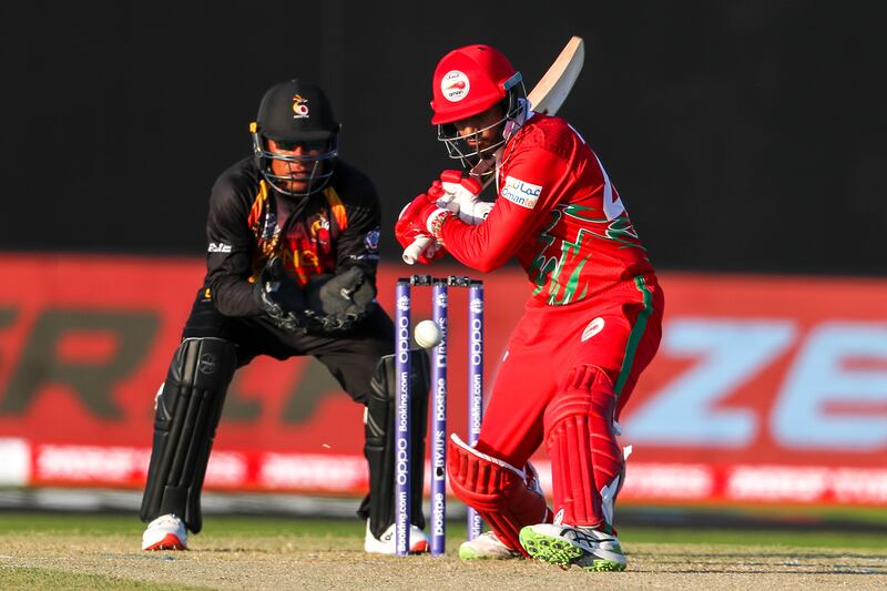 Oman's Aqib Ilyas hit an unbeaten 50 against Papua New Guinea. AP