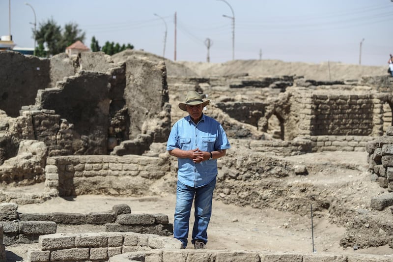 Egyptologist  Zahi Hawass guides a media tour of a 3,000-year-old lost city in Luxor. AP Photo