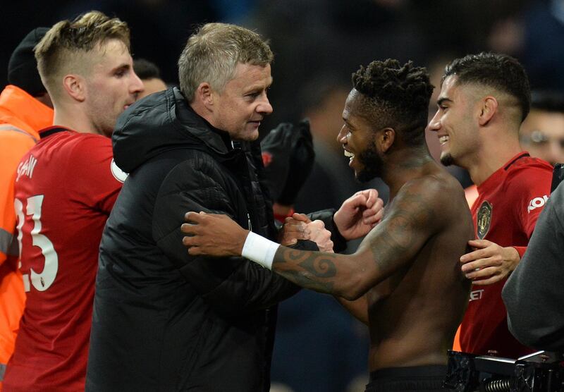 Manchester United's manager Ole Gunnar Solskjaer and Fred at the end of the game. EPA