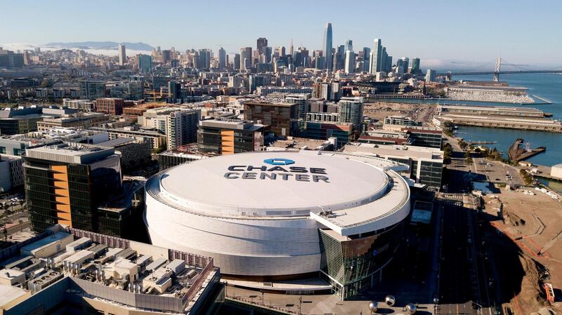 Chase Center, home to the Golden State Warriors, is seen from above in San Francisco California. The NBA season is suspended. AFP