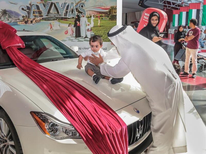 Humaid Al Muhairi, 11 months old, is the UAE’s newest and youngest Maserati owner thanks to Yas Island’s Say Yas prize draw. Courtesy Yas Island