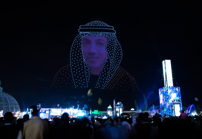 A drone image of Sheikh Mansour bin Zayed, Deputy Prime Minister and Minister of Presidential Affairs, at the Sheikh Zayed Heritage Festival