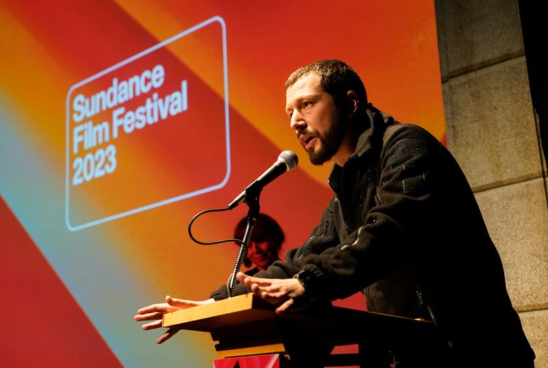 Mstyslav Chernov, the director, producer and cinematographer of 20 Days in Mariupol, introduces the film at its world premiere at the 2023 Sundance Film Festival on January 20, 2023, in Park City, Utah. AP Photo