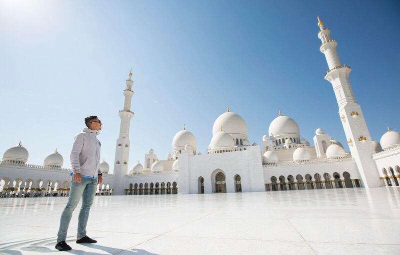 New York City FC player Ben Sweat at Sheikh Zayed Grand Mosque in Abu Dhabi. Courtesy New York City FC