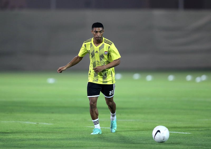 UAE's Mohammed Jumah during training before the game between the UAE and Vietnam in the World cup qualifiers at the Zabeel Stadium, Dubai on June 14th, 2021. Chris Whiteoak / The National. 
Reporter: John McAuley for Sport