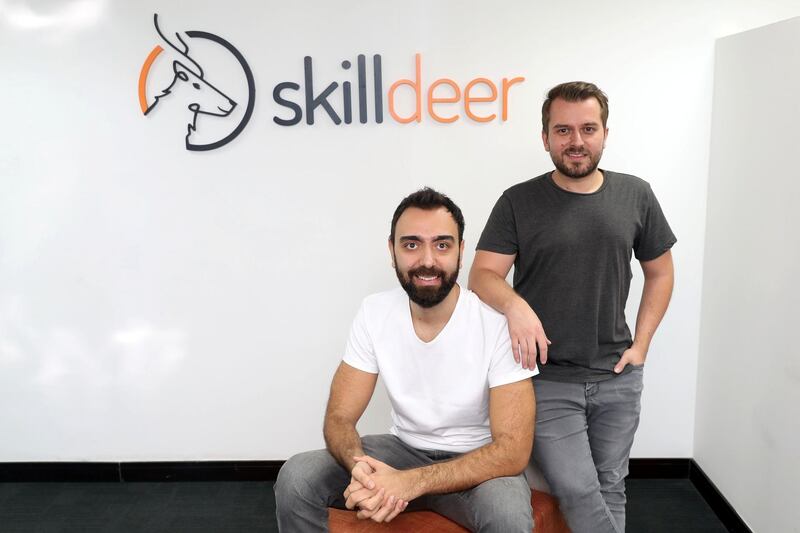 Dubai, United Arab Emirates - October 29, 2018: Orkun Gedik (L), COO and Philipp Tachas, CEO are the two founders of Skilldeer an online skills development company. Monday, October 29th, 2018 JLT, Dubai. Chris Whiteoak / The National