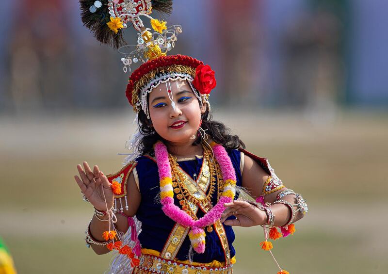 An Indian dancer performs Manipuri Krishna dance during Republic Day celebrations in Gauhati. AP Photo