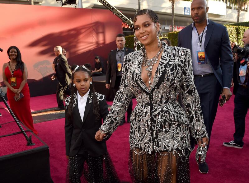 Beyonce, right, and her daughter Blue Ivy Carter world premiere of Disney's 'The Lion King' at the Dolby Theatre on July 9, 2019. AP