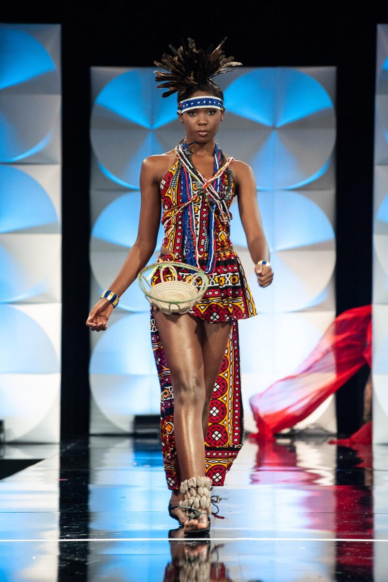 Salett Miguel, Miss Angola 2019 on stage during the National Costume Show at the Marriott Marquis in Atlanta on Friday, December 6, 2019. The National Costume Show is an international tradition where contestants display an authentic costume of choice that best represents the culture of their home country. The Miss Universe contestants are touring, filming, rehearsing and preparing to compete for the Miss Universe crown in Atlanta. Tune in to the FOX telecast at 7:00 PM ET on Sunday, December 8, 2019 live from Tyler Perry Studios in Atlanta to see who will become the next Miss Universe. HO/The Miss Universe Organization