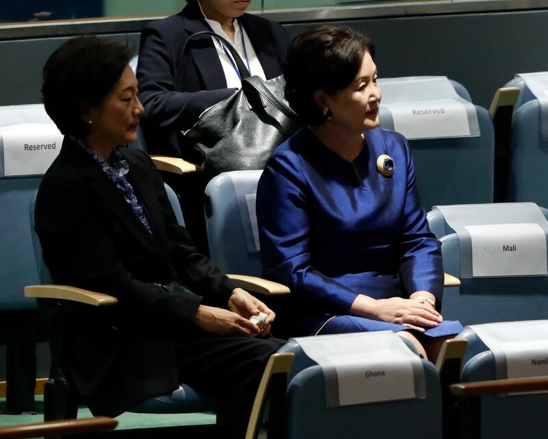 South Korea's first lady Kim Jung-sook, watches as her husband address the General Debate of the General Assembly of the United Nations at United Nations Headquarters.  EPA