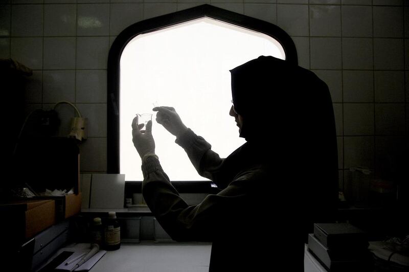 Roudha Bint Butti bin Bishr, who could not be recognizable for security reasons, works in the forensic science department of the Dubai Police. Lee Hoagland / The National