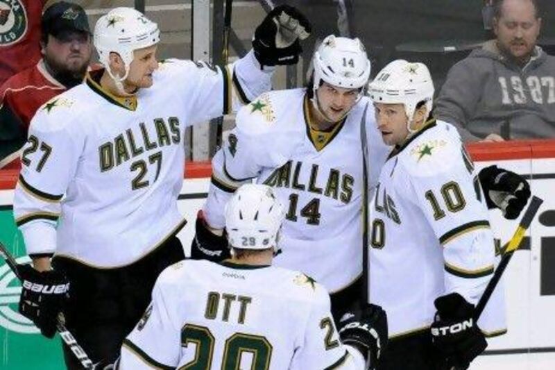 Jamie Benn, centre, has arrived as an offensive star for the Dallas Stars. Hannah Foslien / AFP