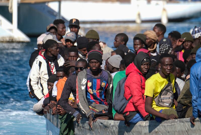 Migrants at Arguineguin port, in Gran Canaria, Canary islands, on January 2. EPA