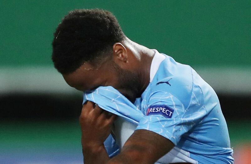 Raheem Sterling looks dejected after the defat by Lyon. Reuters