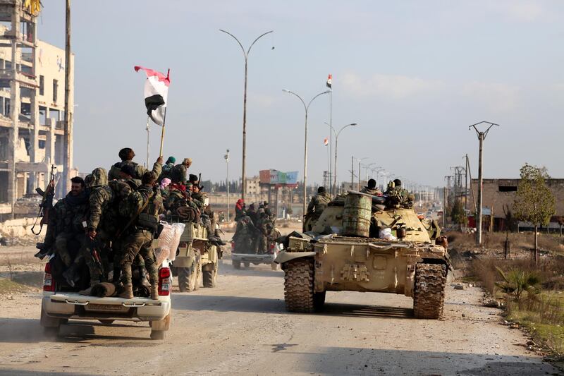 Syrian army units advance to the Aleppo Ghazi Aintab International Highway and the northern countryside of Aleppo, Syria.  EPA