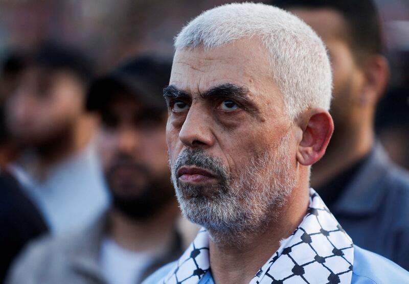 Hamas leader Yahya Sinwar during an anti-Israel rally last year. Reuters