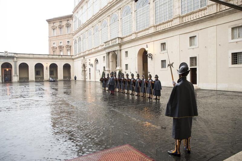 The Swiss Honour Guard await the arrival of Sheikh Mohamed bin Zayed at the Apostolic Palace. Ryan Carter / Crown Prince Court - Abu Dhabi