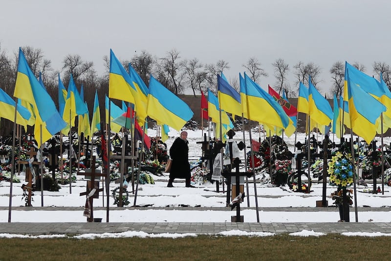 A graveyard where Ukrainian soldiers who died in the Russian-Ukrainian war are buried, in Kramatorsk, Donetsk. AFP